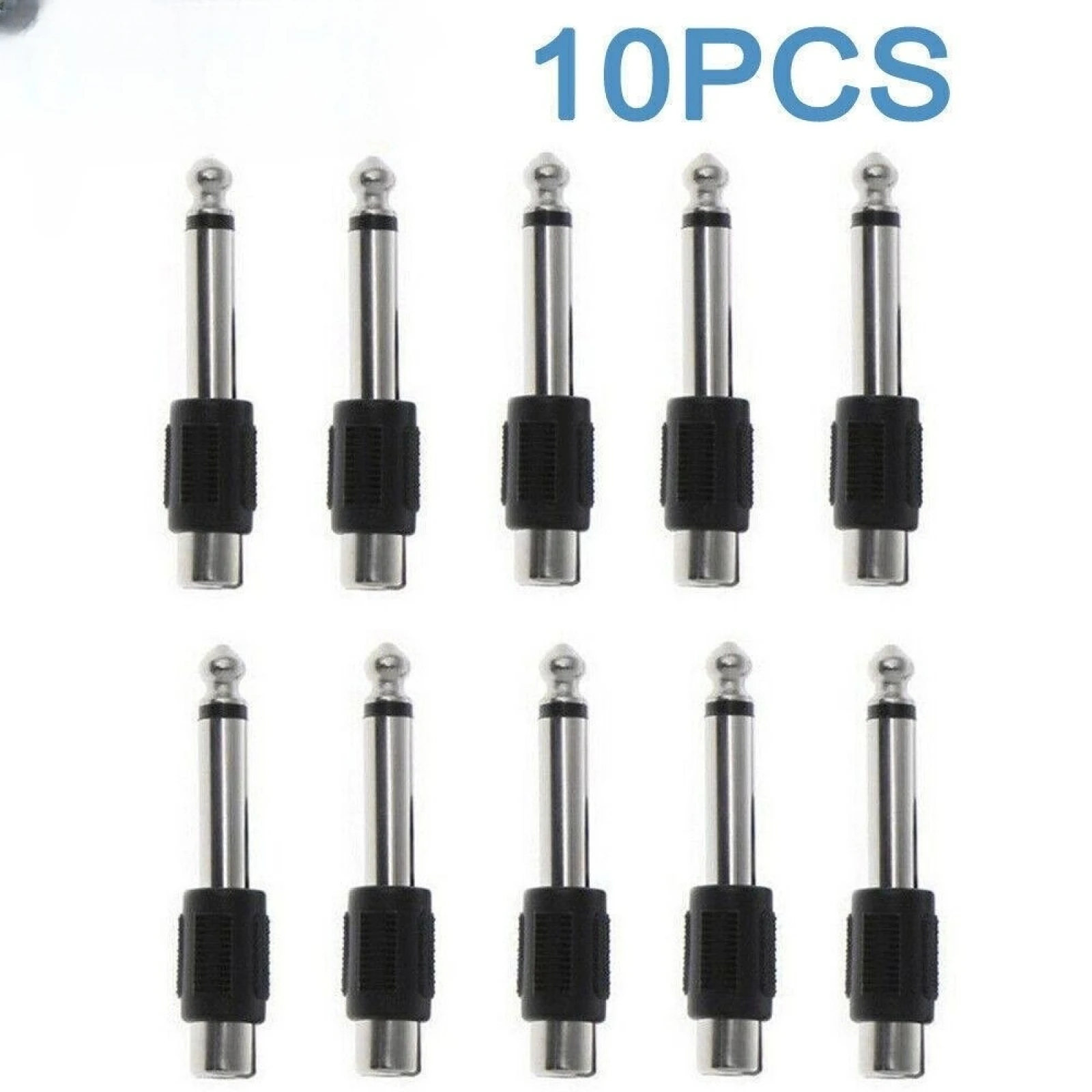 10Pcs RCA Female Jack to Mono Male Plug Audio Adapter Connector 6.35mm 1/4inch For DIY Headphone FM Microphone Speaker