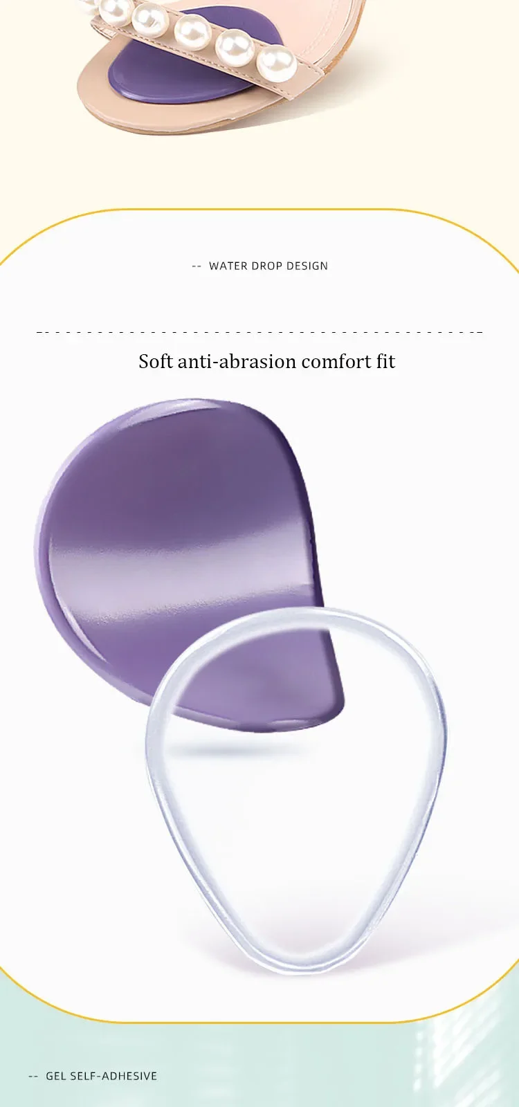 Silikon-Gel-Fußpolster für Damen, Schuhpolster zur Linderung von Plantarfasziitis, Stoßdämpfung, Fußpflege, Einlegesohlen, Sandalen-Schutz – Detail 5
