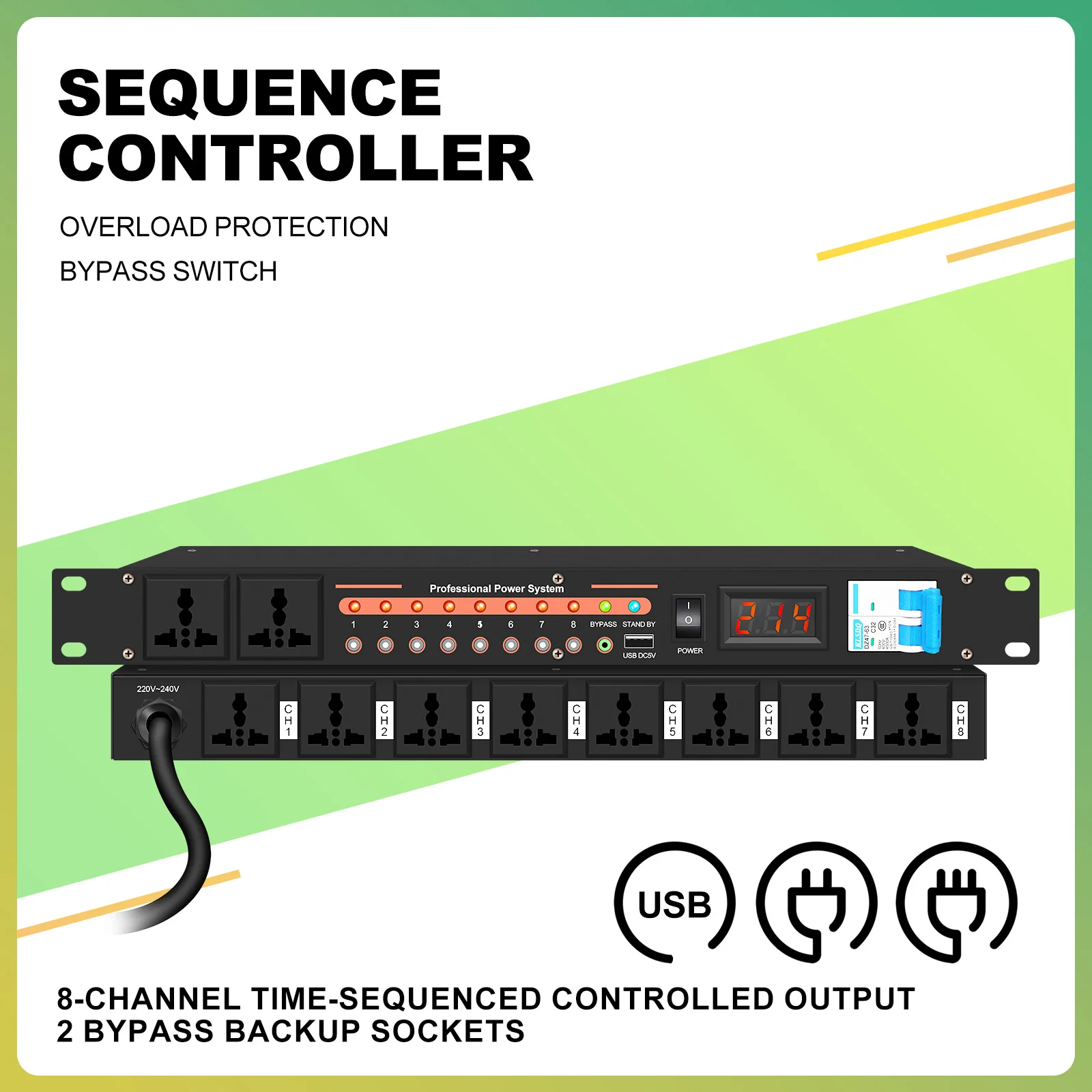 Power Controller 8+2 channel switch USB power sequencer,sequence controller audio time system
