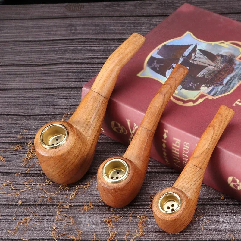 Solid Wood Tobacco Pipe Retro Handmade Wooden Pipe Herb Smoke Pot Portable Durable Smoking Pipe for Beginner Men's Gadgets