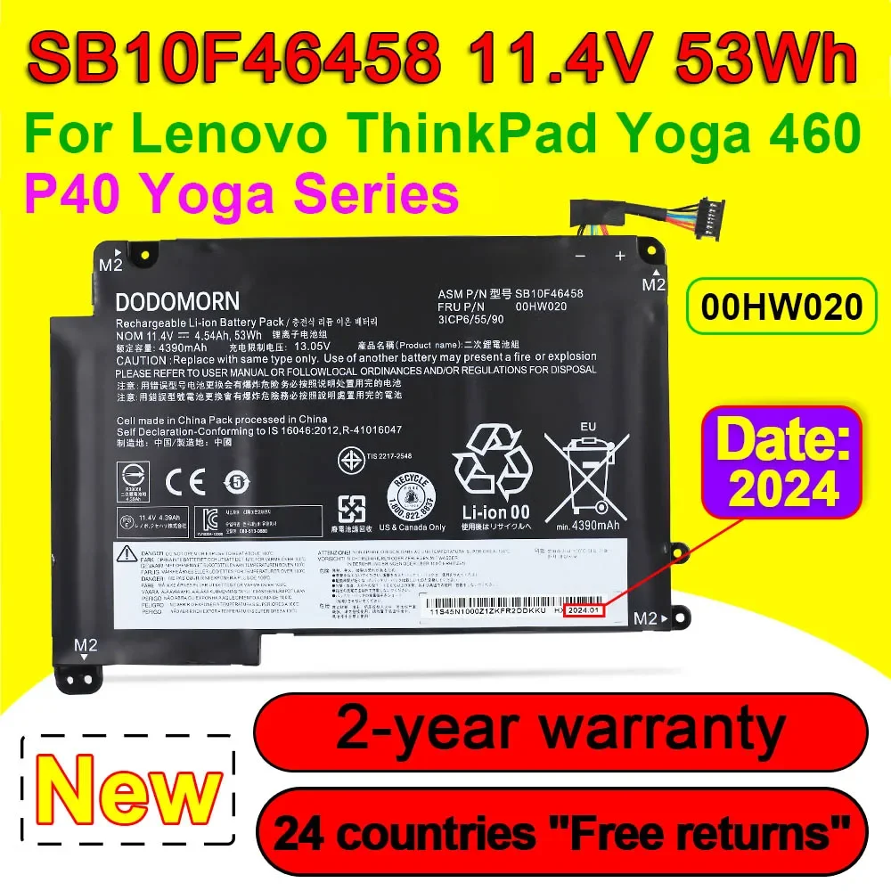 

New 00HW020 For Lenovo ThinkPad P40 Yoga/460 Yoga 00HW021 SB10F46458 SB10F46459 3ICP6/55/90 Laptop Battery 11.4V 53Wh 4390mAh