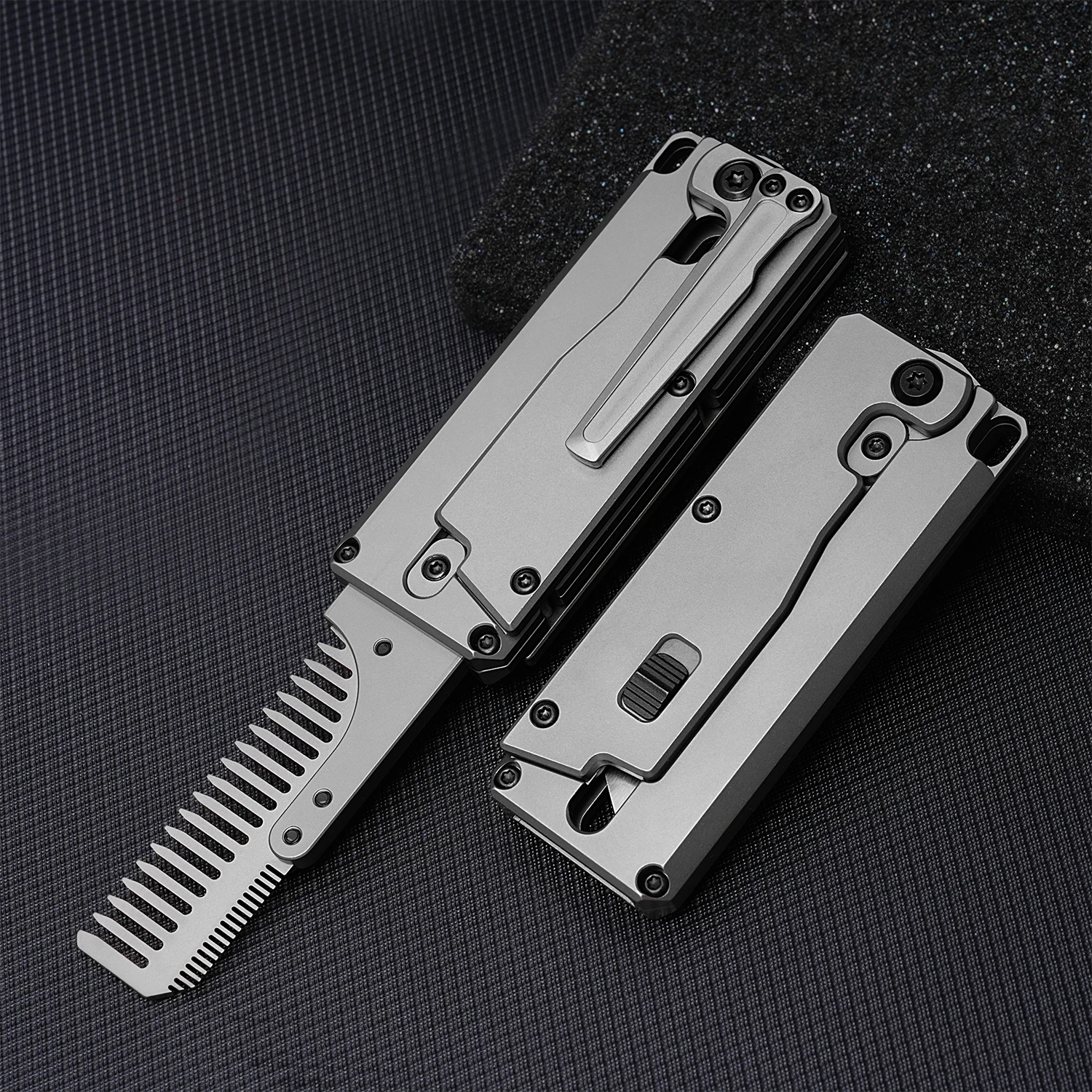 

Titanium Alloy Multifunctional Anti Static Foldable Comb Camping EDC Pocket Tools Breakable Window Self Defense