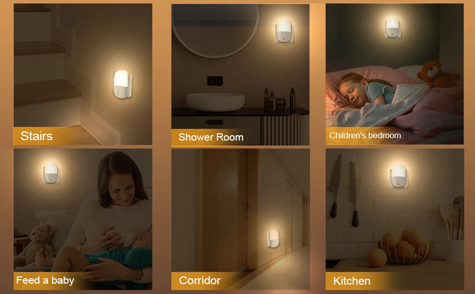 Wall Mount Night Light, with 5 Levels of Brightness and Dusk to Dawn Light Sensor, Children's Night Light for Children's Rooms,