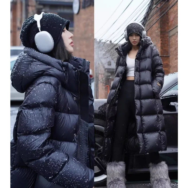 Black Down Jacket Women Hooded Coat Keep Thickening Warm Fashion Streetwear Duck Down Feather Female 2024 Winter Long Outwear