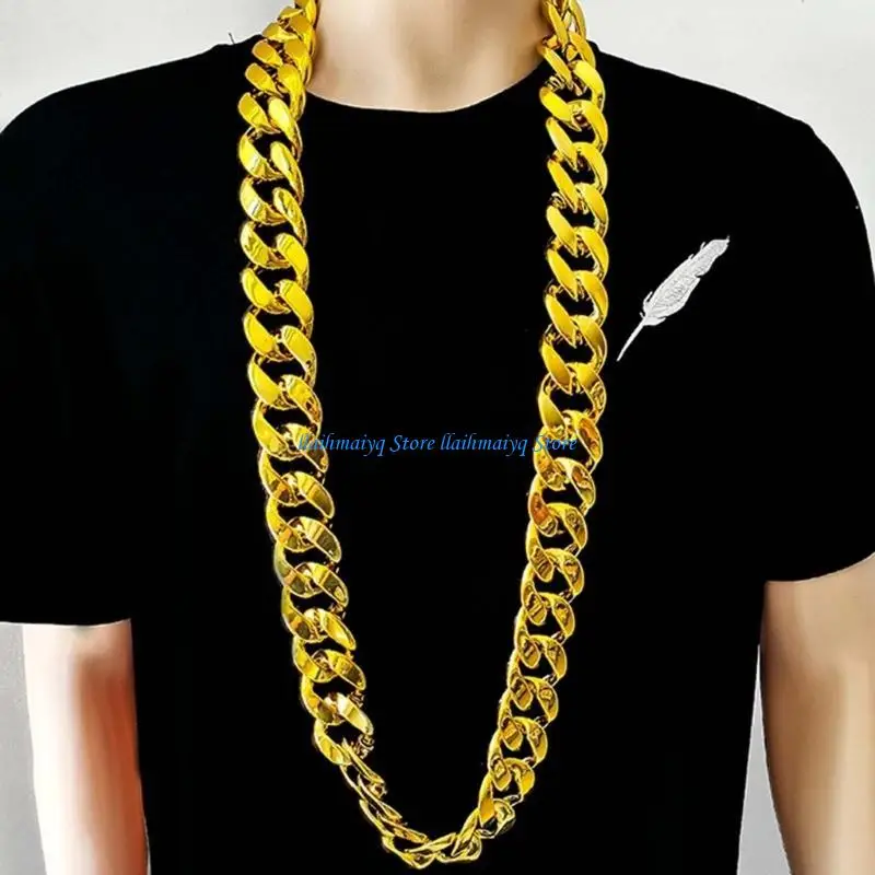 573B Big Chunky Necklace Rapper Fake Gold Chain 90s Hip Hop Gold Plastic Necklace