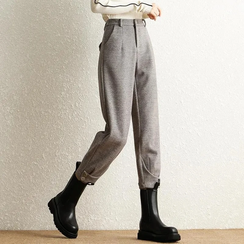 

Woolen Harem Pants Women 2022 Autumn Winter New Casual Thick Radish Trousers Female Korean Fashion Nine Points Pantalon