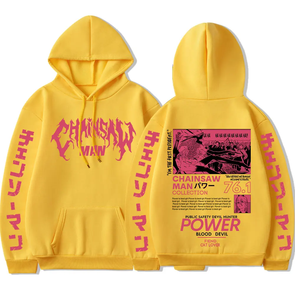 Chainsaw Man Anime Hooded Power Graphic Print Hoodie Men Women Clothes Plus Size Sweatshirt Harajuku Winter Warm Streetwear