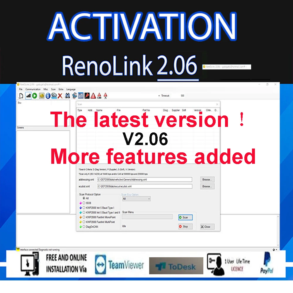 Renolink V2.06 PK V1.99 ACTIVATING ECU ECM UCH Programmer Reset Key Coding OBD2 Air-bag For Renault Dacia Renolink Software