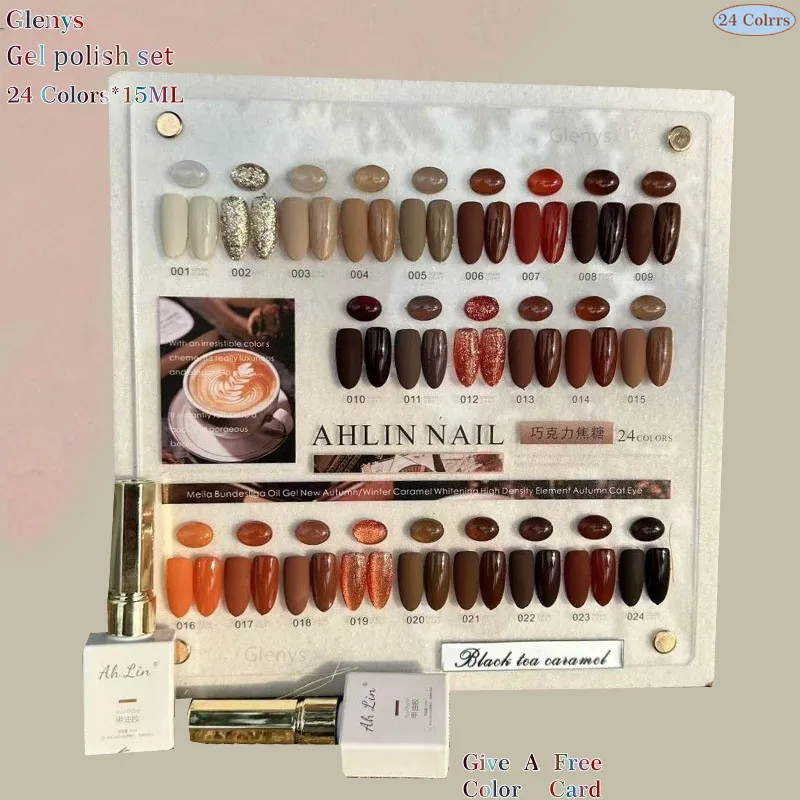 

Glenys 24 color nail polish glue All season universal semi permanent immersion gel color matching card UV LED nail varnish set