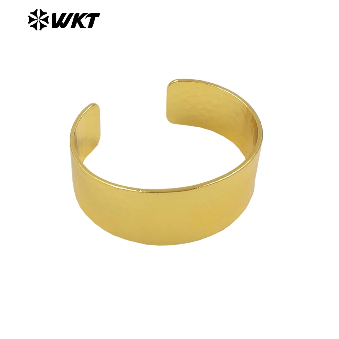 WT-B678 High Quality Wholesale Punk-Style 18K Gold Plated Natural Yellow Brass Simple Wide Smooth Adjustable Unisex Bracelet