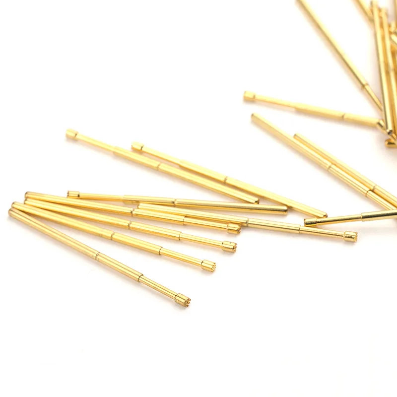 金メッキバナナヘッドポゴピン,9爪,プラムヘッド,スプリングテストプローブ,外径1.02mm,長さ33.35mm, PCB, 100個入りパック