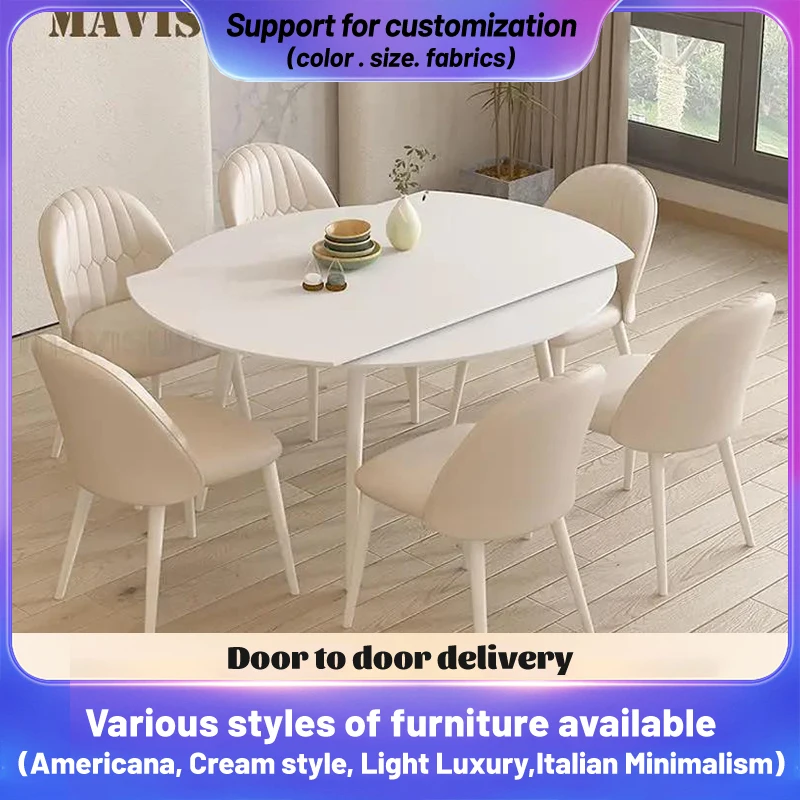 Modern Small Apartment Furniture Household White Round Table For Kitchen Rock Plate Tabletop Simplicity Function Dining Room Set