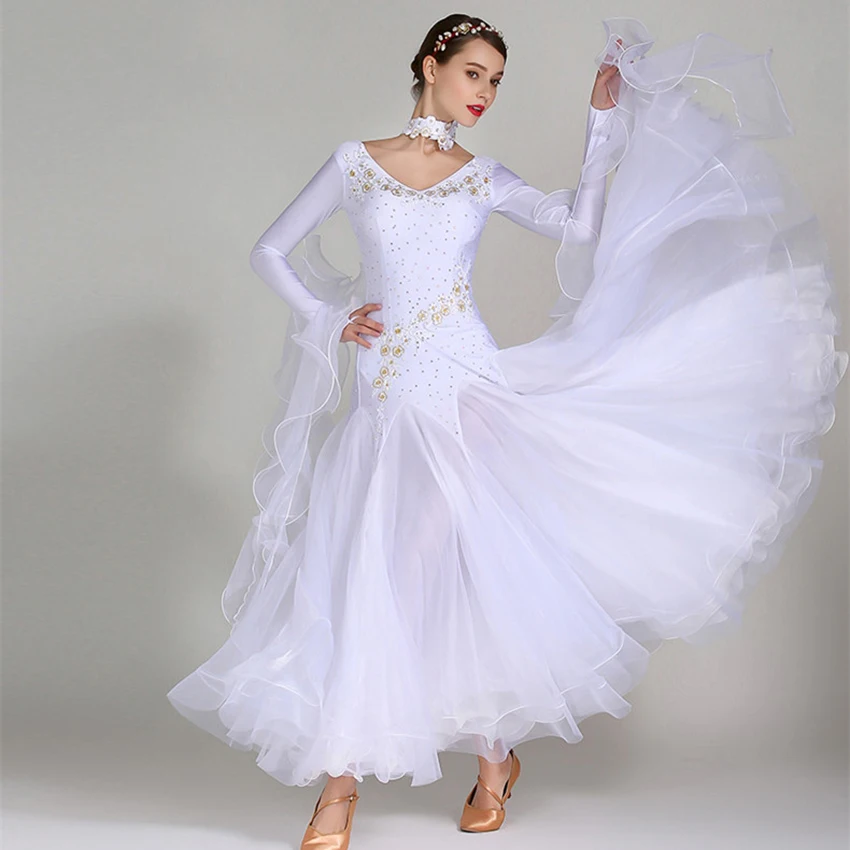 Standard Ballroom Dance Dresses of High Quality Long Sleeve Flamenco Dancing Skirt Women Cheap Stage Waltz Ballroom Dress