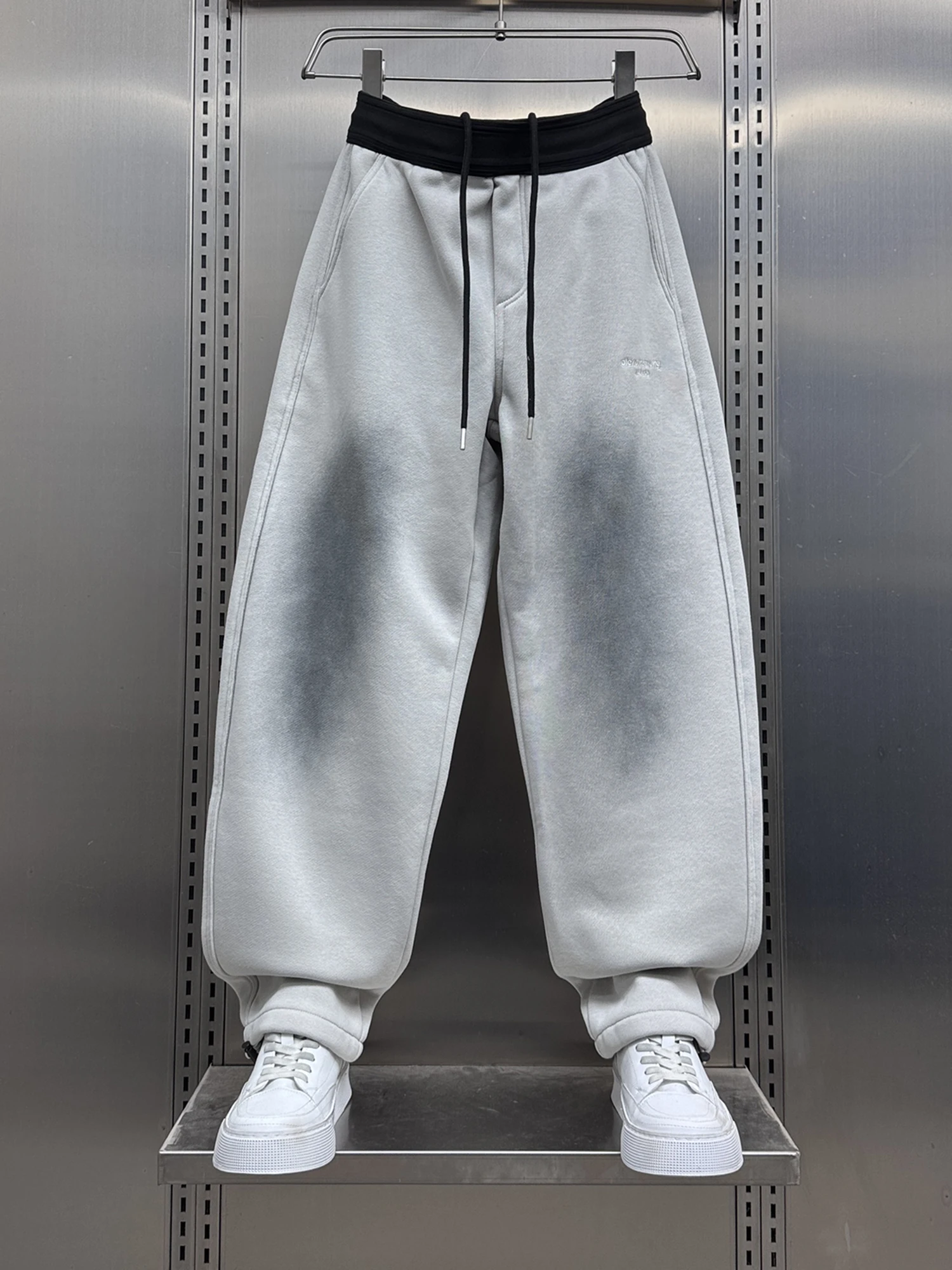 

Trendy Letter Print Fce Lined Casual Pants Men's Winter New Korean Version Youth Vitali adient Sports Trousers