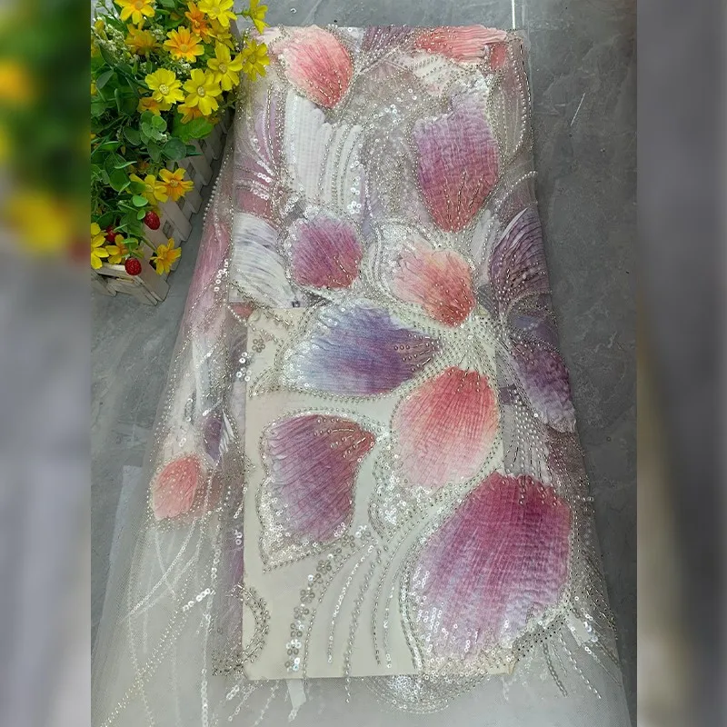 90x125cm Farbig bedruckter Paillettenstoff, Perlenbestickter Tüllstoff, DIY-Nähmaterial, Netzstoff für Bekleidung – Detail 8