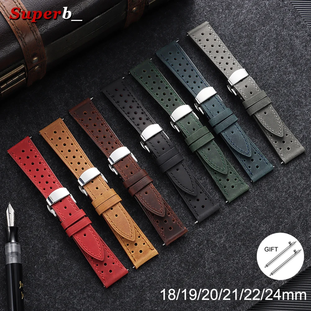 Bracelet de montre en cuir vintage à dégagement rapide 20mm 22mm, bracelet respirant en cuir de vachette pour Omega 18/19/21/24mm, bracelet de poignet pour Seiko