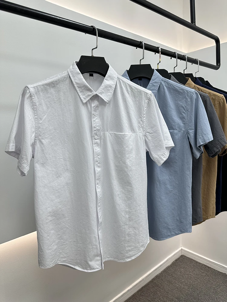 

Мужская летняя повседневная рубашка из 100% хлопка: дышащая, комфортная, приятная для кожи, с коротким рукавом, для города, модная, стандартного кроя