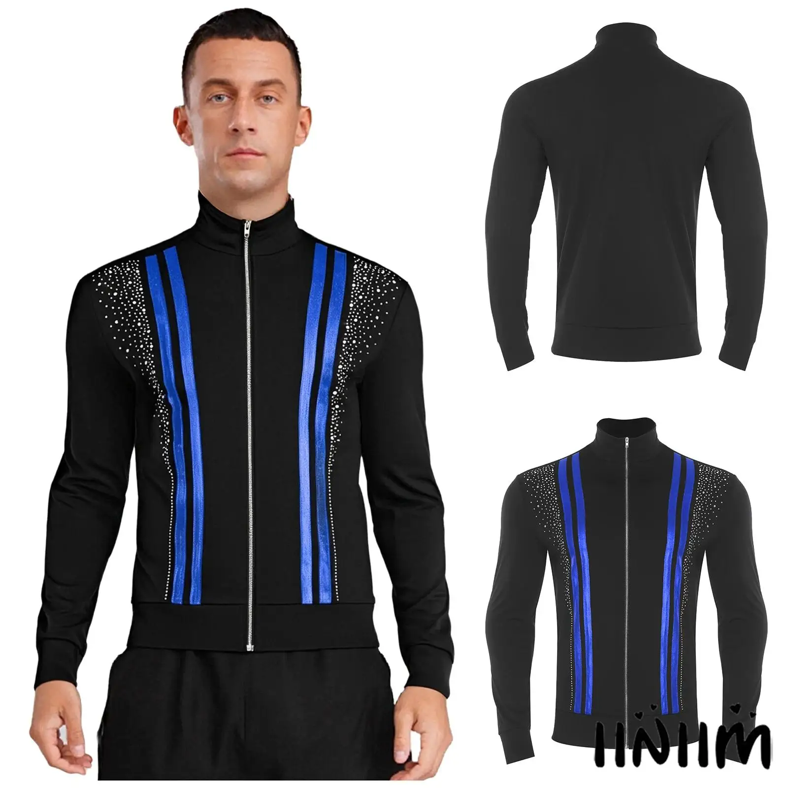 

Adults Mens Gymnastics Ballet Latin Dance Jackets Mock Neck Long Sleeve Front Zip Shirt Coat Tango Rumba Latin Jazz Dancewear