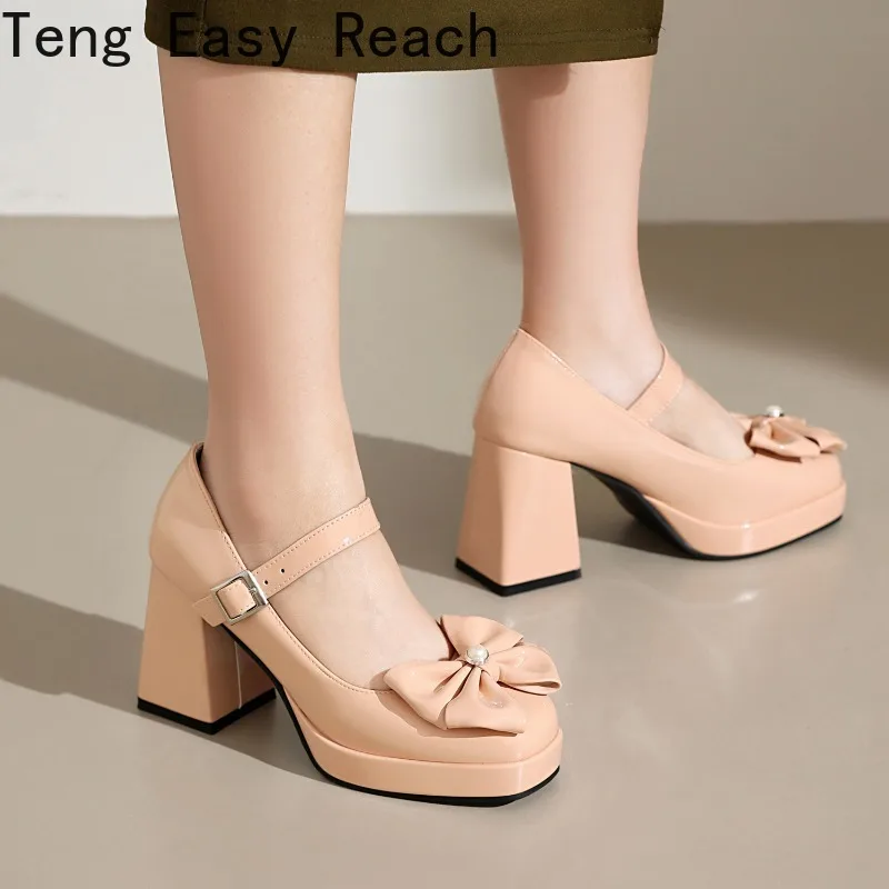 2024 Lady Mary James Heels Platform Shoes Spring Fashion Bow Party Platform Heels Cosplay Lolita ShoesBlack Apricot