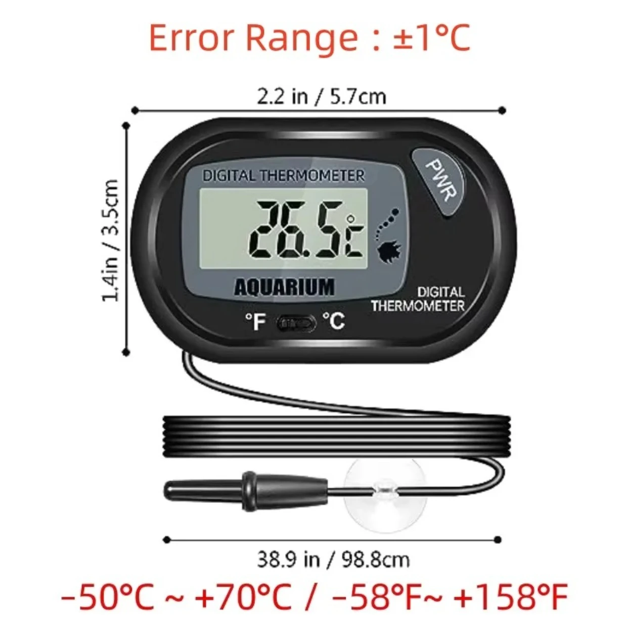ميزان الحرارة الإلكتروني الرقمي لقياس درجة مئوية ℃   ميزان حرارة حوض السمك مع كوب شفط لمياه خزان الأسماك