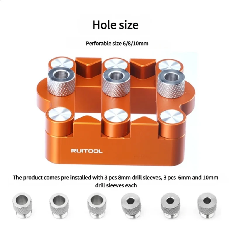Self-centering Dowelling Jig Set 6/8/10mm Wood Furniture Mortise and Tenon Joint Punching Locator Precision Pocket Doweling Jig