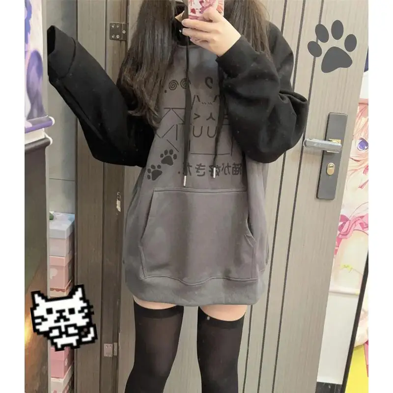 

Japanese Kawaii Thin Hoodies Y2k Aesthetic Woman Sweatshirts Cartoon Print Harajuku Halloween Long Sleeve Tops Spring Autumn
