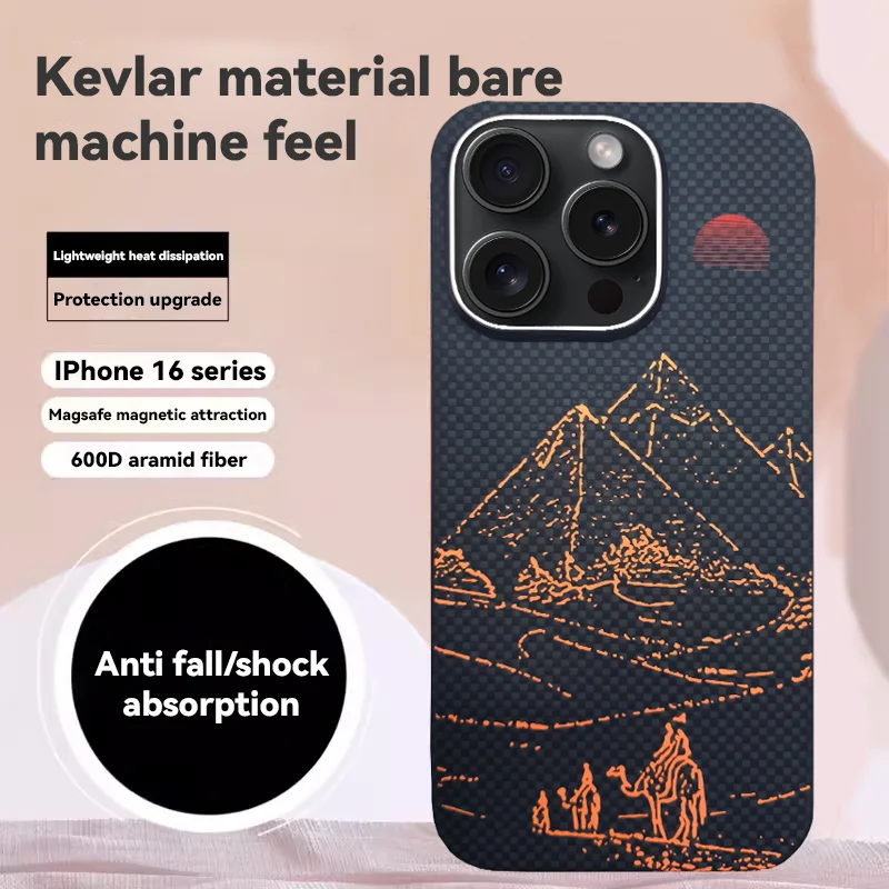 

100% Truly Pyramid Kevlar Carbon Fiber Magnetic Phone Case Suitable for Apple 15promax 16promax New Edition