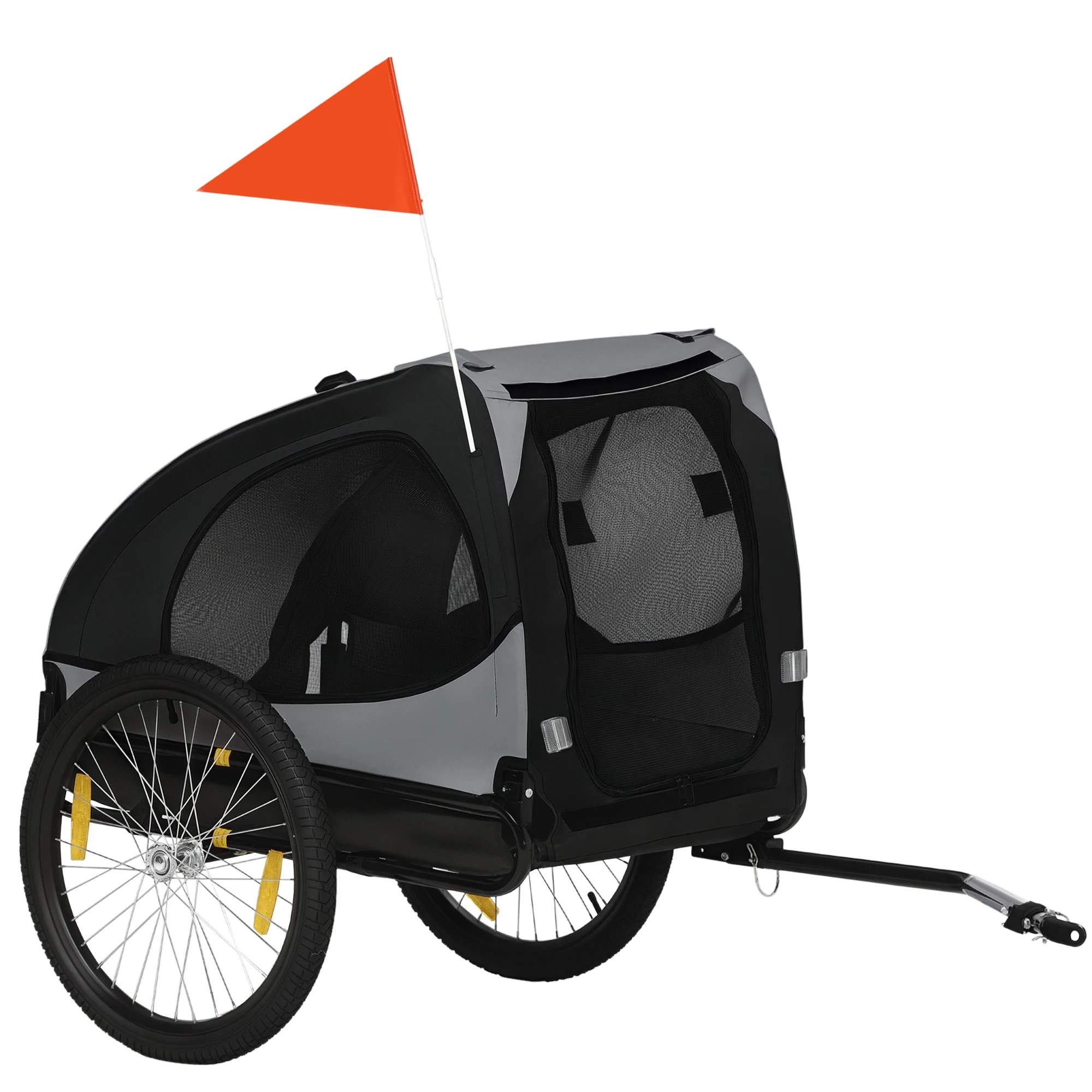 PawHut fietskar voor honden met stalen frame, snelkoppelbare wielen, gaasramen, veiligheidsriem, reflecterende elementen - afbeelding 2