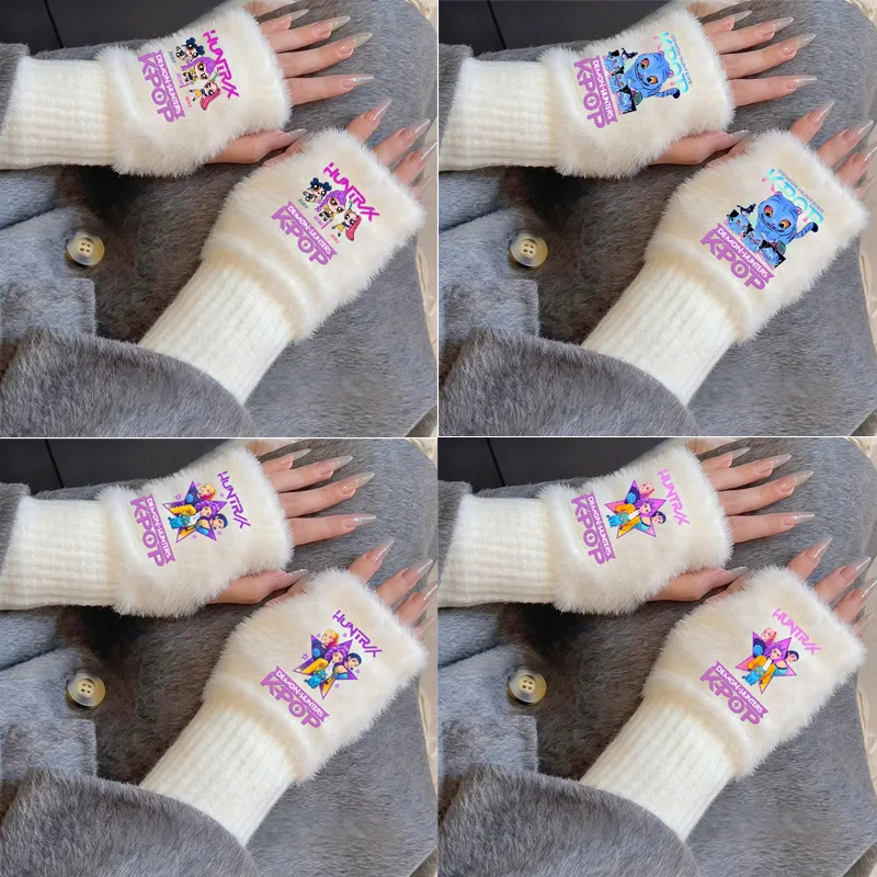 Kpop Demon Hunters Fashionable Winter Warm Soft Knitted Gloves Fingerless Gloves Girls Christmas Creative Decorative Gifts - Image 2