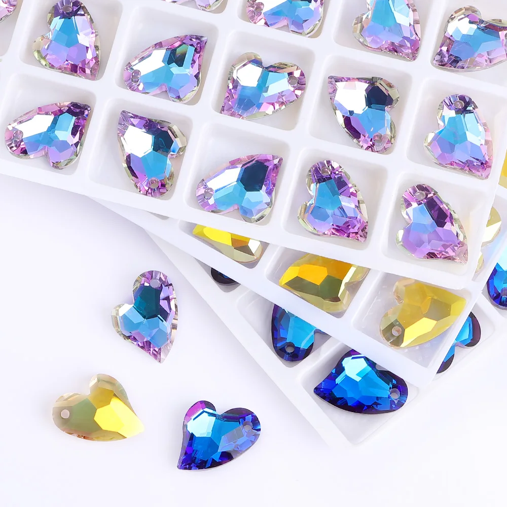 13x17mm 28Pcs Heart Shaped Glass Sharp Bottom Rhinestones Pendant Glitter Single Hole Crystal Gem For Jewelry Clothes Dacoration