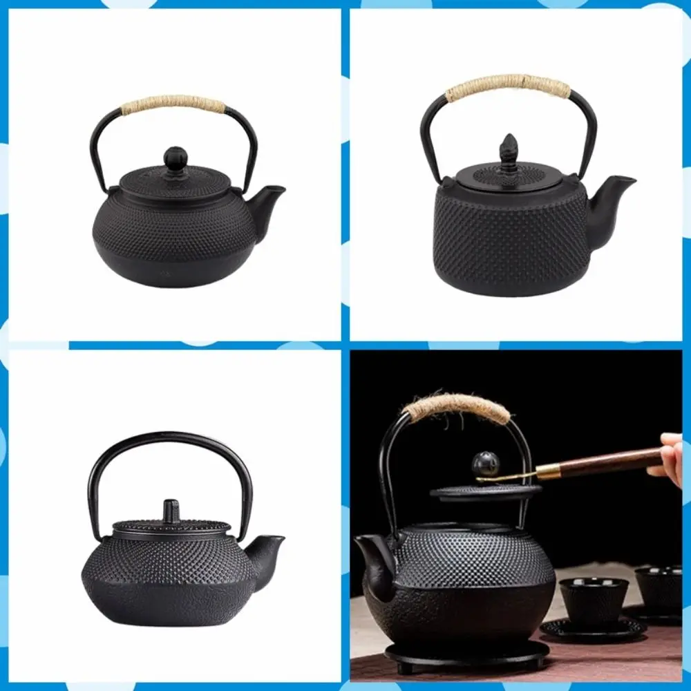 With Stainless Steel Infuser Cast Iron Pot Teapot Chinese Japanese Antique Style Rope Wrapping Handle Tea Kettle