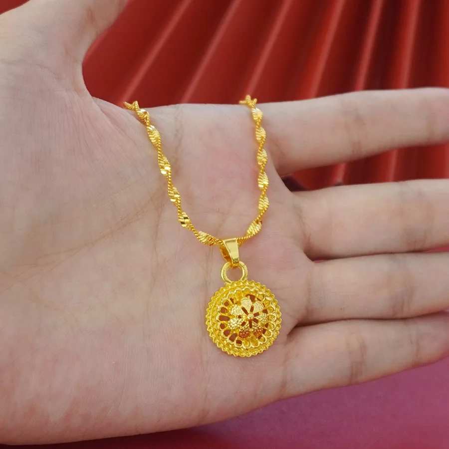 9999 Gold Middle Eastern Floral Design Necklace Pendant Earrings Ring Set Jewelry Ensemble