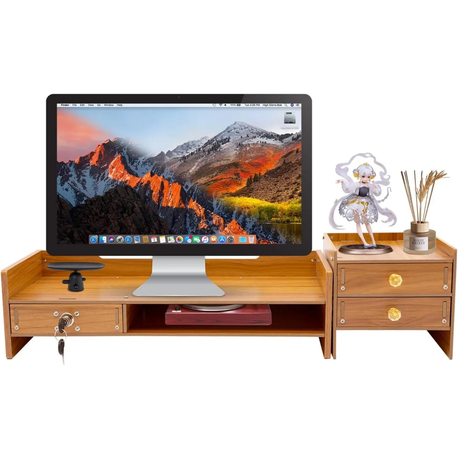 Monitor Stand, Desk Monitor with Three Drawers and Smartphone Holder Load Capacity 5 KG Organizer for PC Monitor, Laptop