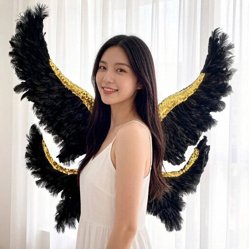 

Feather Angel Wings White and Gold Oversized Feather Wings Costume Photography Props