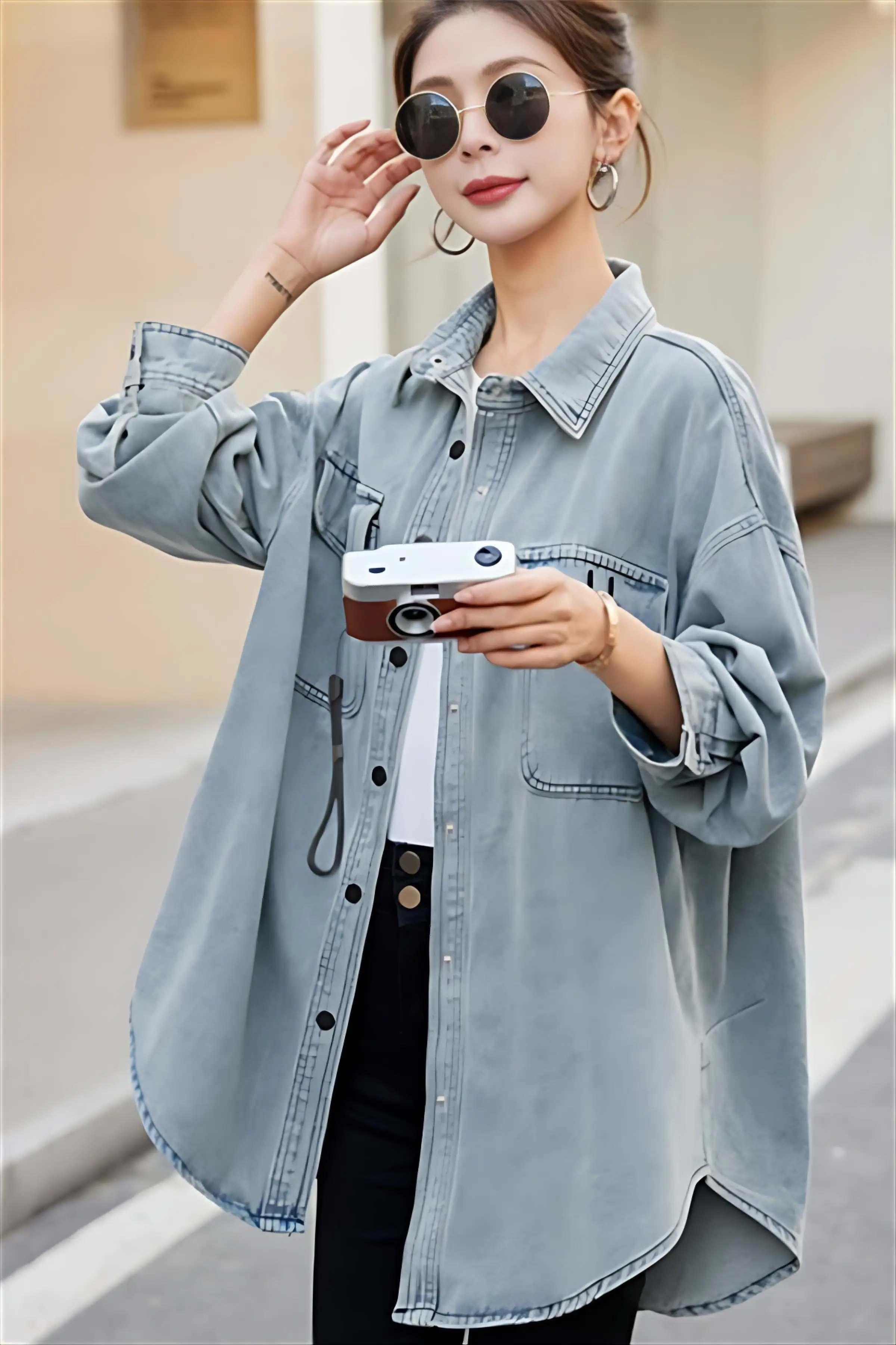 

Denim Coat Women Womens Autumn Twill Vintage Button-Up Epaulettes Subcultural Varsity College Sashes Travel Leisure Jackets