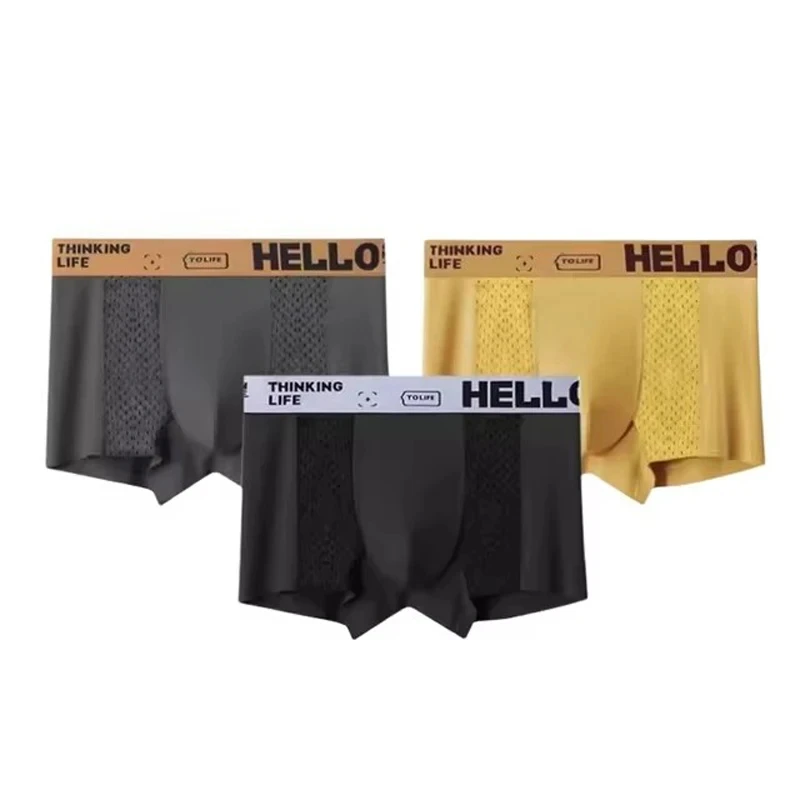 

3PCS Men's Underwear Breathable Comfortable Mesh Man Underpants Male Thin Sexy Boxers Fashion Men Panties Boys Shorts Ice silk