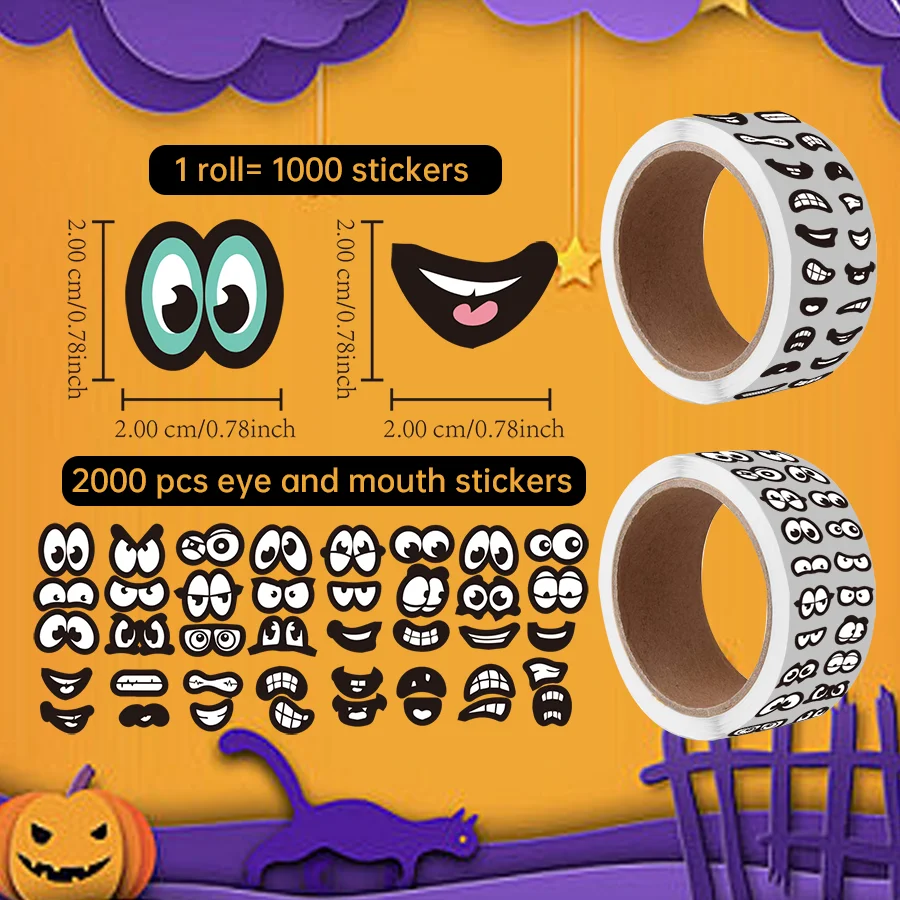 2000 Pcs Black Eye and Mouth Stickers Labels  Eyes Self Adhesive Stickers for DIY Handmade Arts and Crafts  and Home Decoration