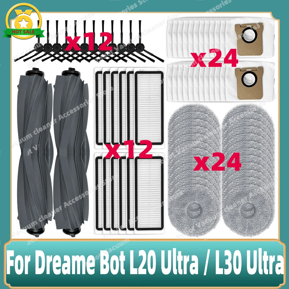 

Подходит для Dreame Bot L20 Ultra / L30 Ultra / X20 Pro Поставки Главная боковая щетка Тряпки для швабры Фильтр HEPA Пылевые мешки Аксессуары Запчасти.