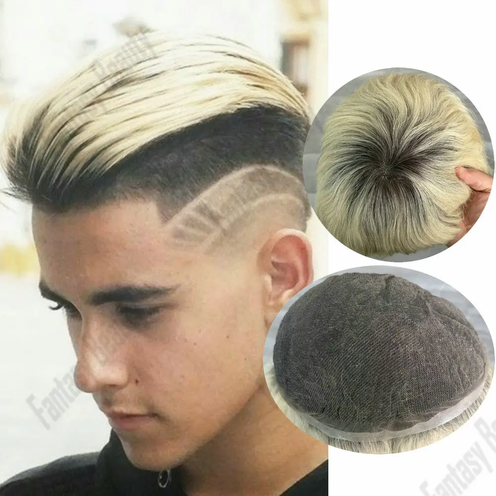

Men's Undetectable Swiss Lace Ombre Blonde 1BT60R/1BT613 Toupee Human Hair Breathable Prosthesis Bleach Knots Natural Hairline