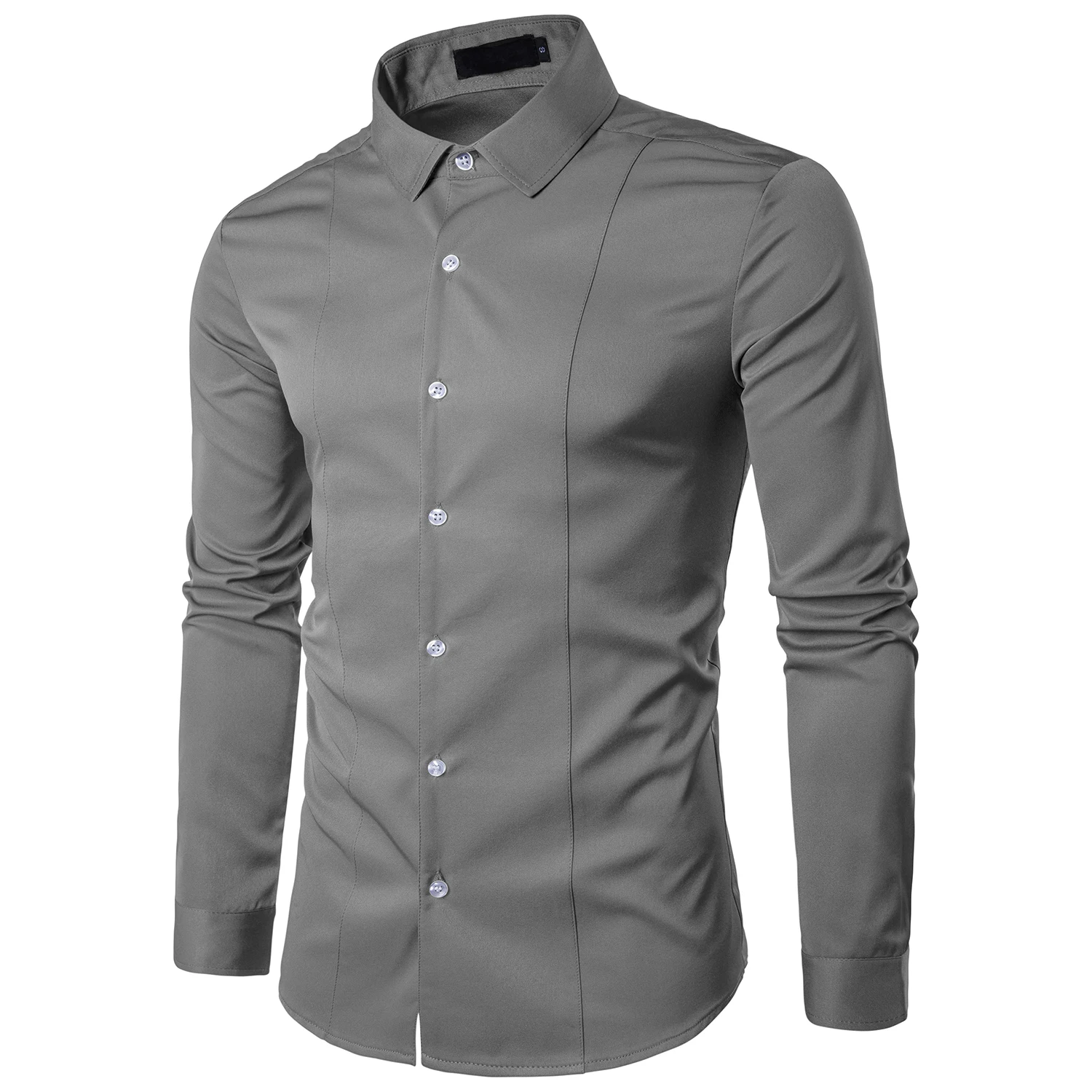 Men's Business Tuxedo Dress Shirt Long Sleeve Standard Fit Fashion Urban Polyester Fiber Spring Commute Blue Grey White