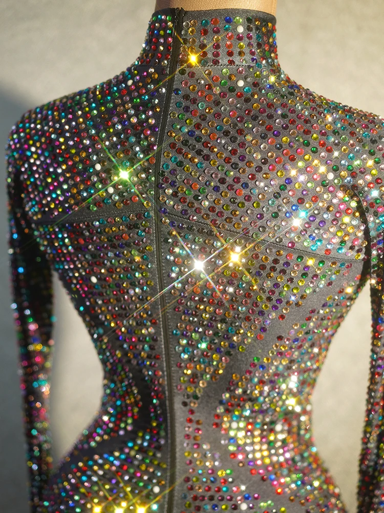 Sparkly AB Rhinestones Jumpsuit women sexy Dancer Performance Show Stage Celebrate club DS pole dance drag queen festival outfit