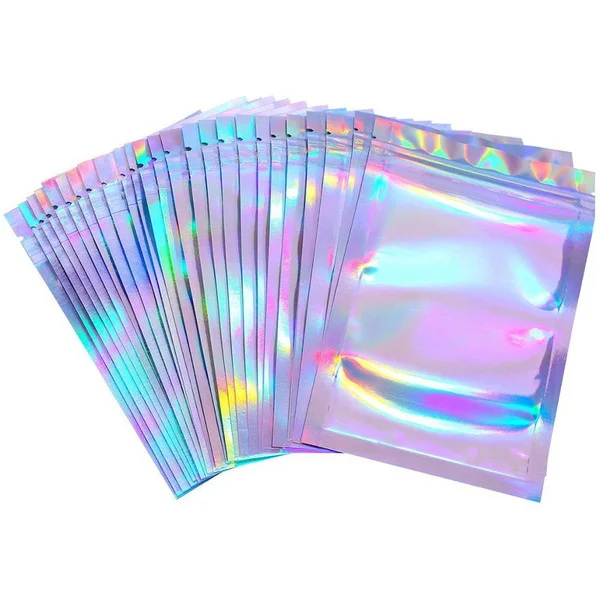 100pcs Zipper Bags File Folders Jewelry Packaging Bag Holographic Bags Food Cosmetic Bag Aluminum Foil Bags Makeup Sealing Bag