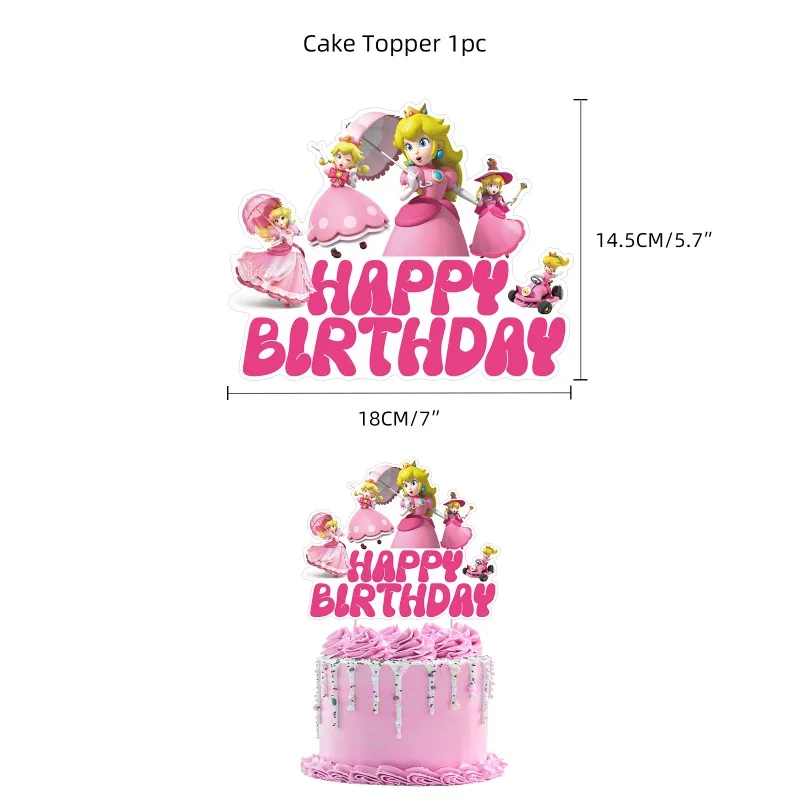 مجموعة زينة حفلات الأميرة الخوخية من Super Marios Bros، بالونات عيد الميلاد، لافتة علم الكيك، بدلة لوازم حفلات استحمام الطفل