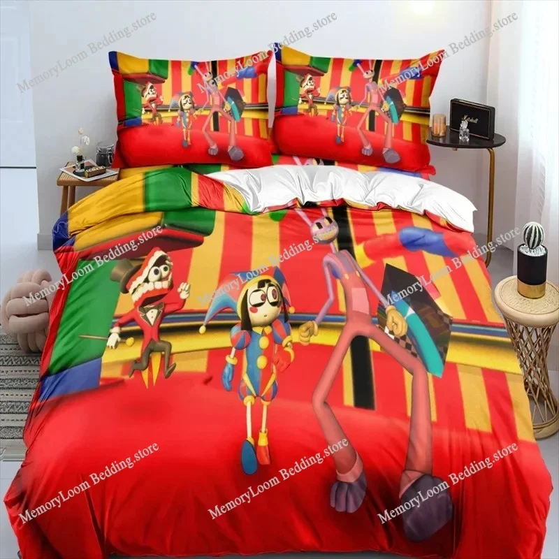 THE AMAZING DIGITAL CIRCUS Cartoon Bedding Set Polyester Fashion Duvet Cover Twin Size Bedclothes with Pillowcases for Teens Bed