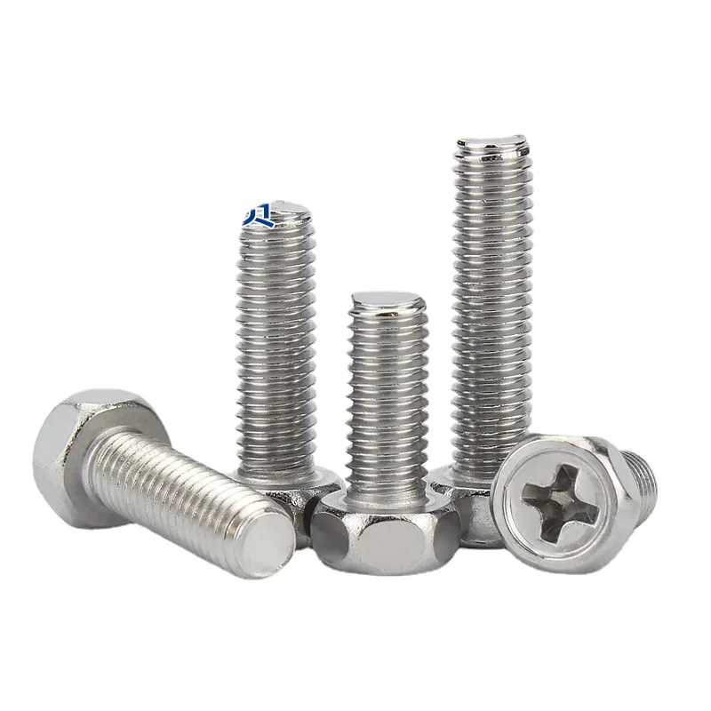 1000pcs M6  6x12mm Hexagon Phillips Bolt  L=12mm GB29.2 304 Stainless Steel Cross Recessed Socket Hex Head Bolts Screws