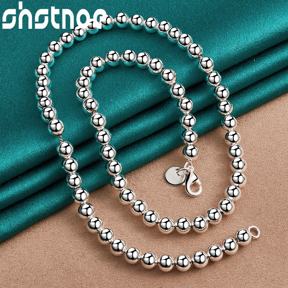 2pcs Original 925 Sterling Silver 6mm Bead Necklace Bracelets For Woman Jewelry Sets Bride Wedding Party Engagement Fashion Gift