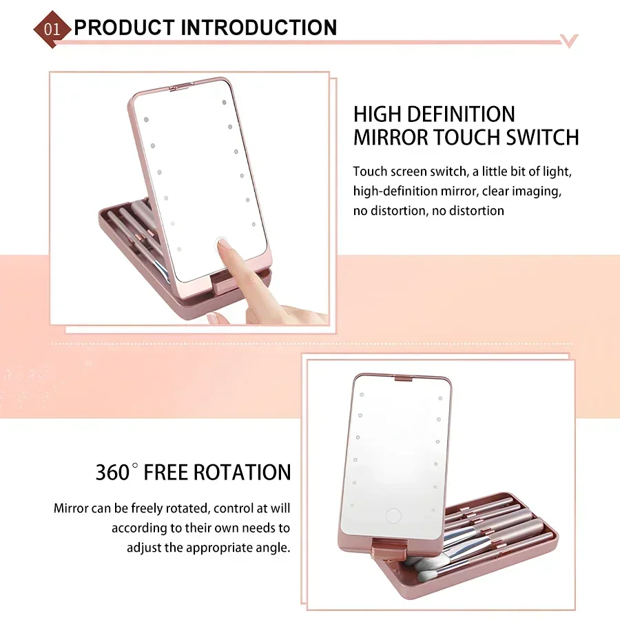 NEWBIRTH Makeup mirror with light, travel makeup accessories, with lighting portable and foldable multifunctional for brushing