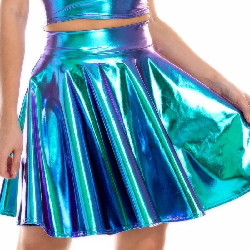 

Sexy Pleated Skirt Women Glossy Club Stage Performance Costume Mini Skirts Y2k A-Line Party Wear Faldas Mujer Fashion Clothes