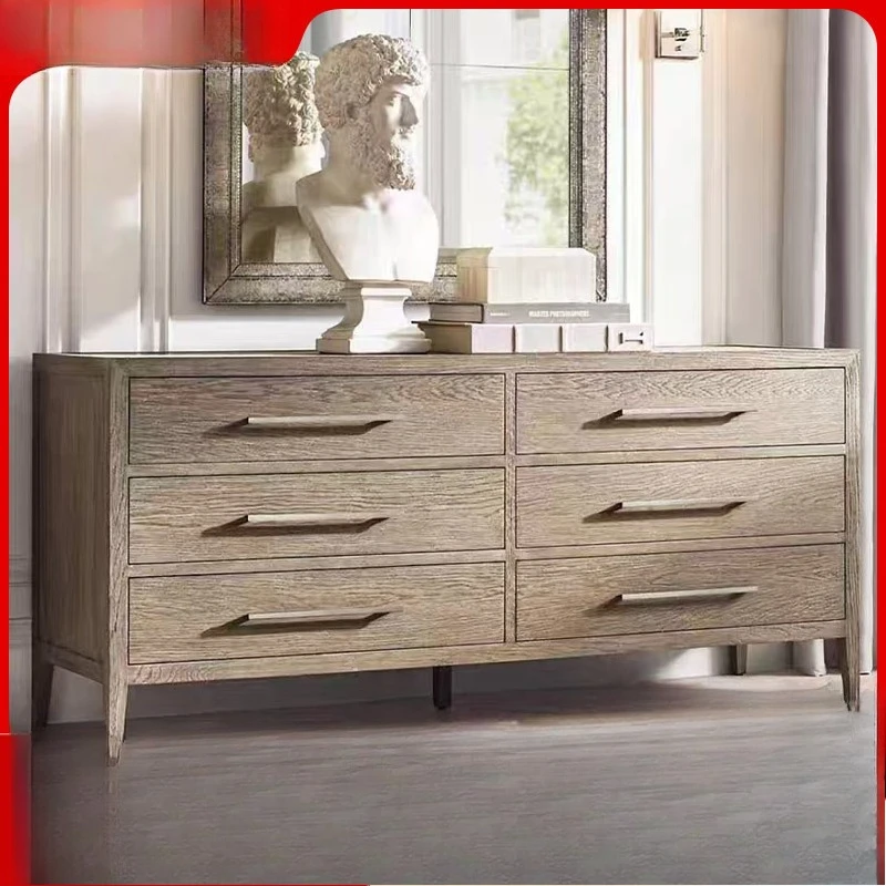 American retro old solid wood six-chest cabinet French oak porch bedroom storage with siding cabinet storage display cabinet