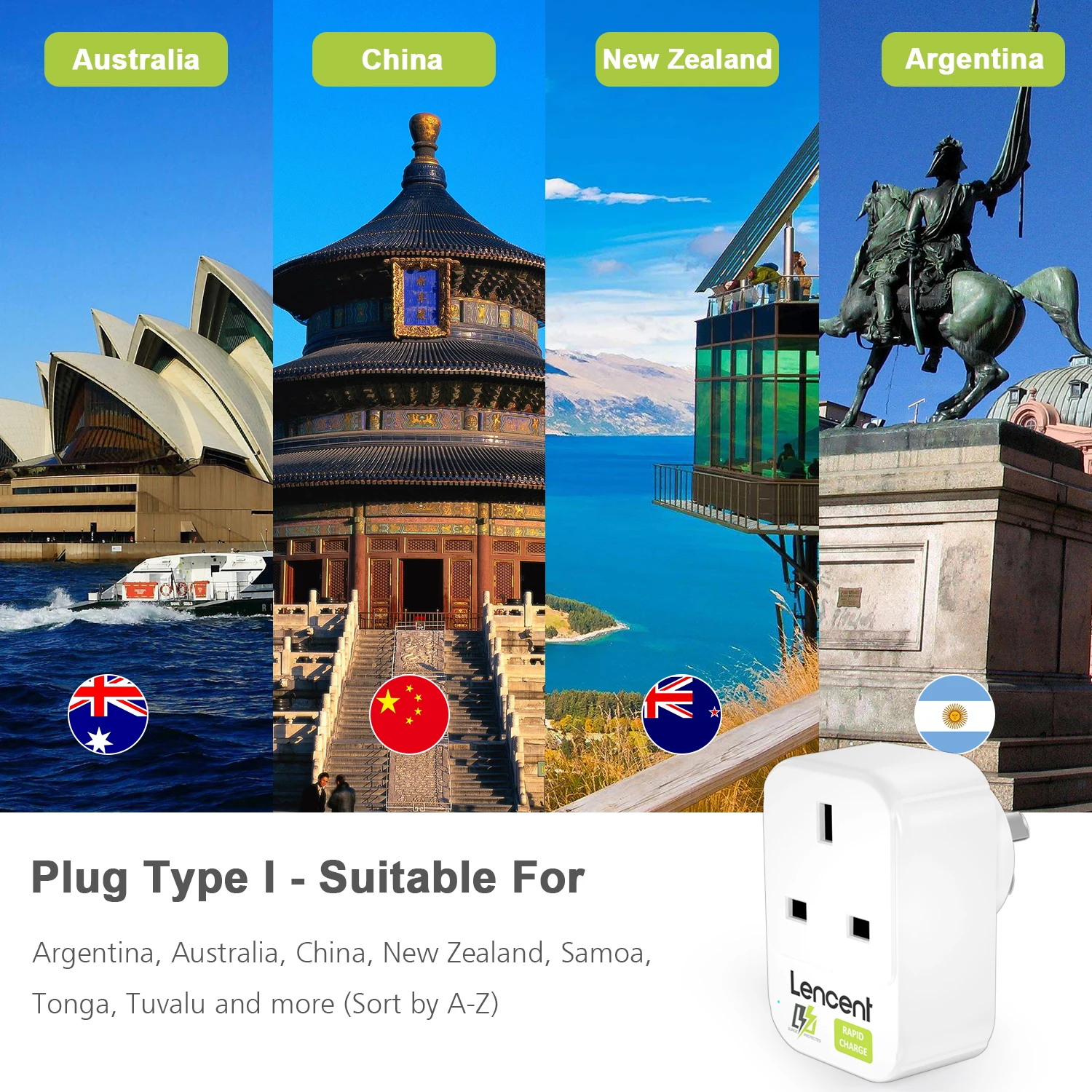 LENCENT wielkiej brytanii do australii przejściówka Adapter z 3 porty USB 5V/2.4A uziemione australijski Adapter podróżny dla australii 4-in-1 gniazdo
